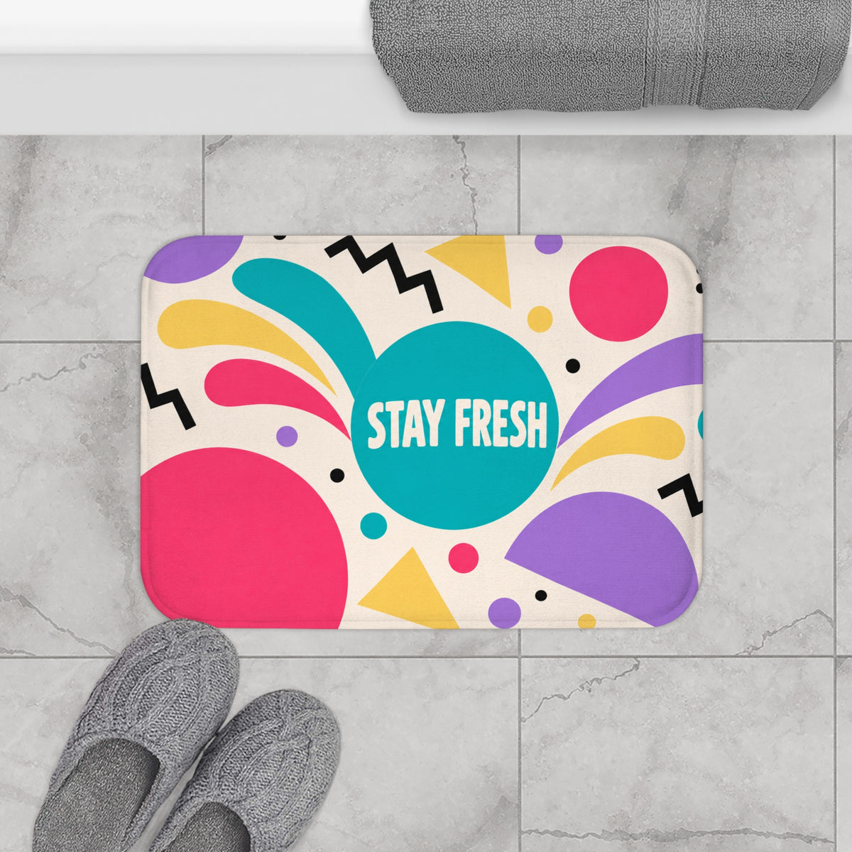 Stay Fresh 80s Memphis Bath Mat