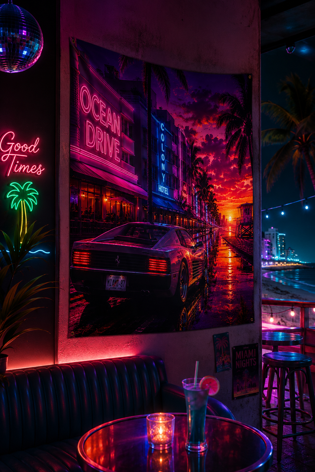 Miami Neon Sunset Wall Tapestry