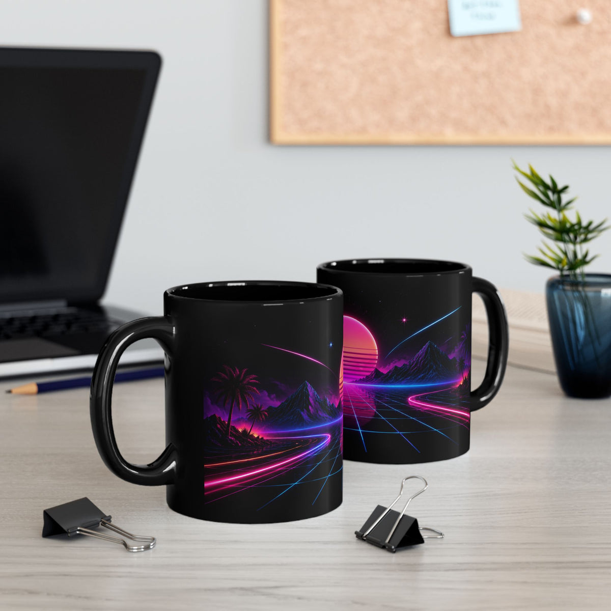 Retro 80s Neon Tasse – Synthwave Sunset