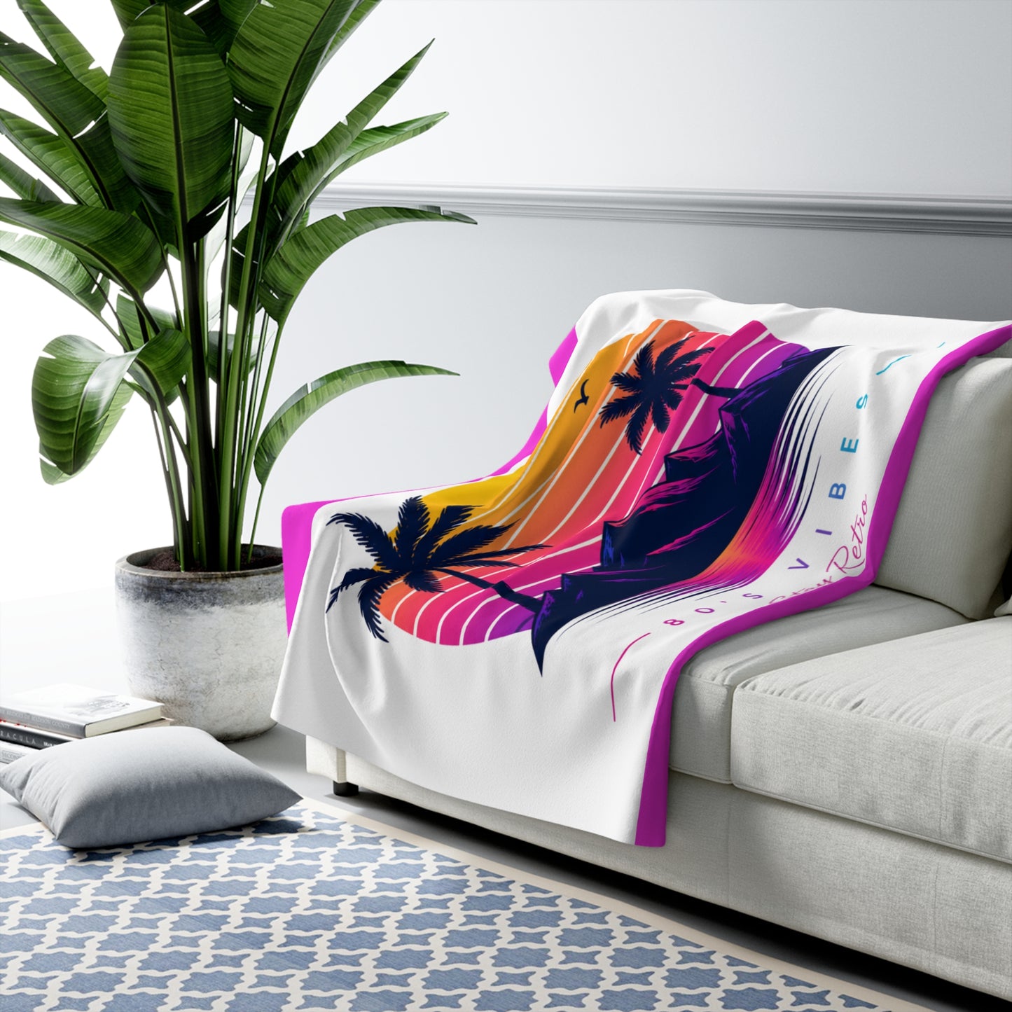 80s Vibes Sherpa Blanket – Retro Sunset