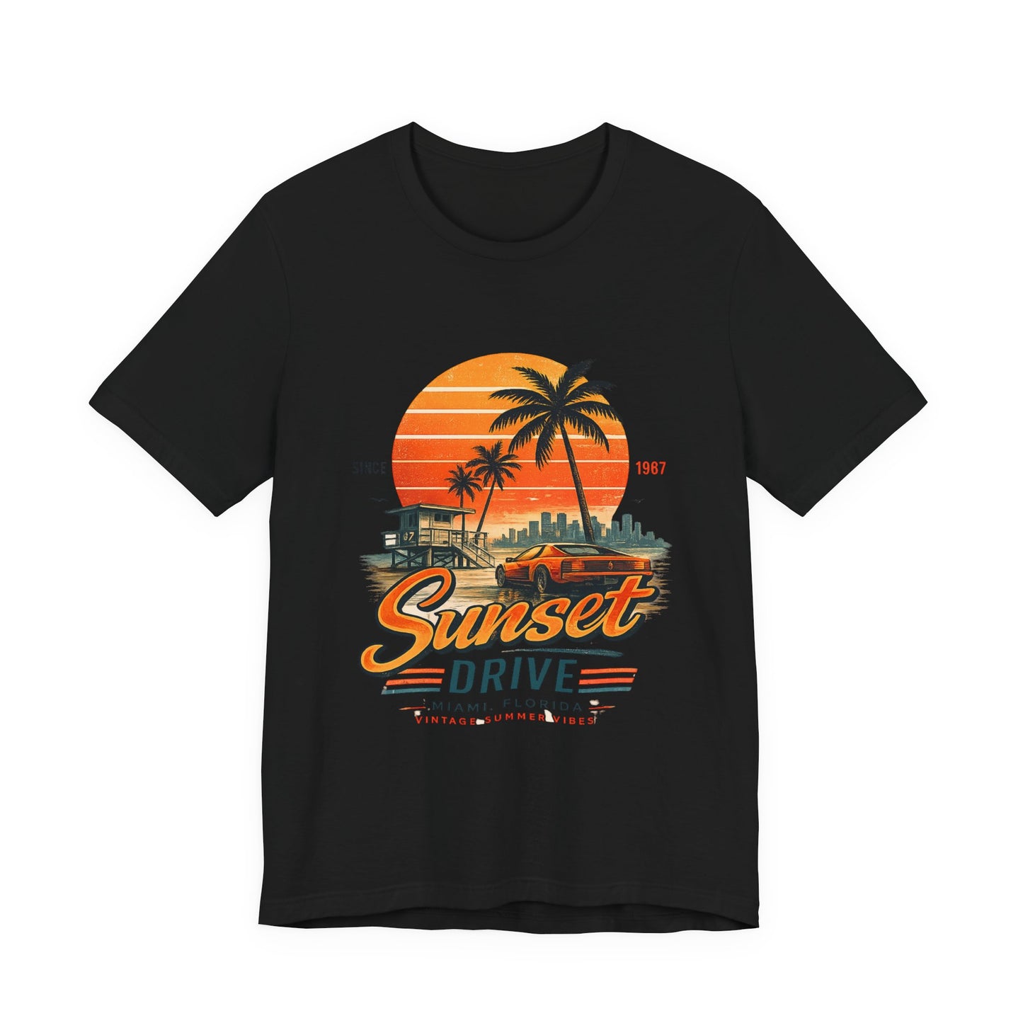 Sunset Drive Vintage Tee – Retro Miami 1987