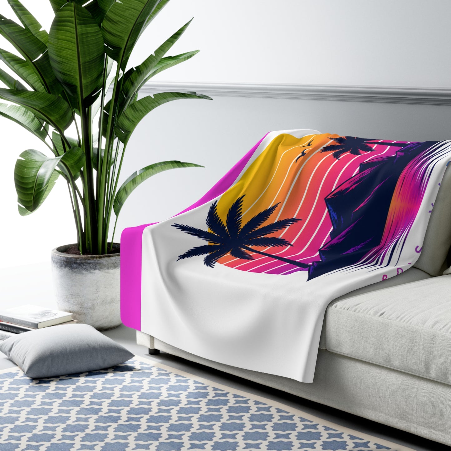 80s Vibes Sherpa Blanket – Retro Sunset