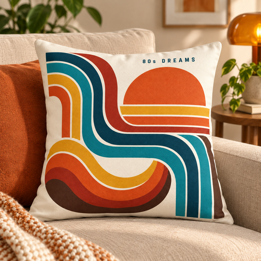 80s Dreams Retro Geometric Throw Pillow Cover