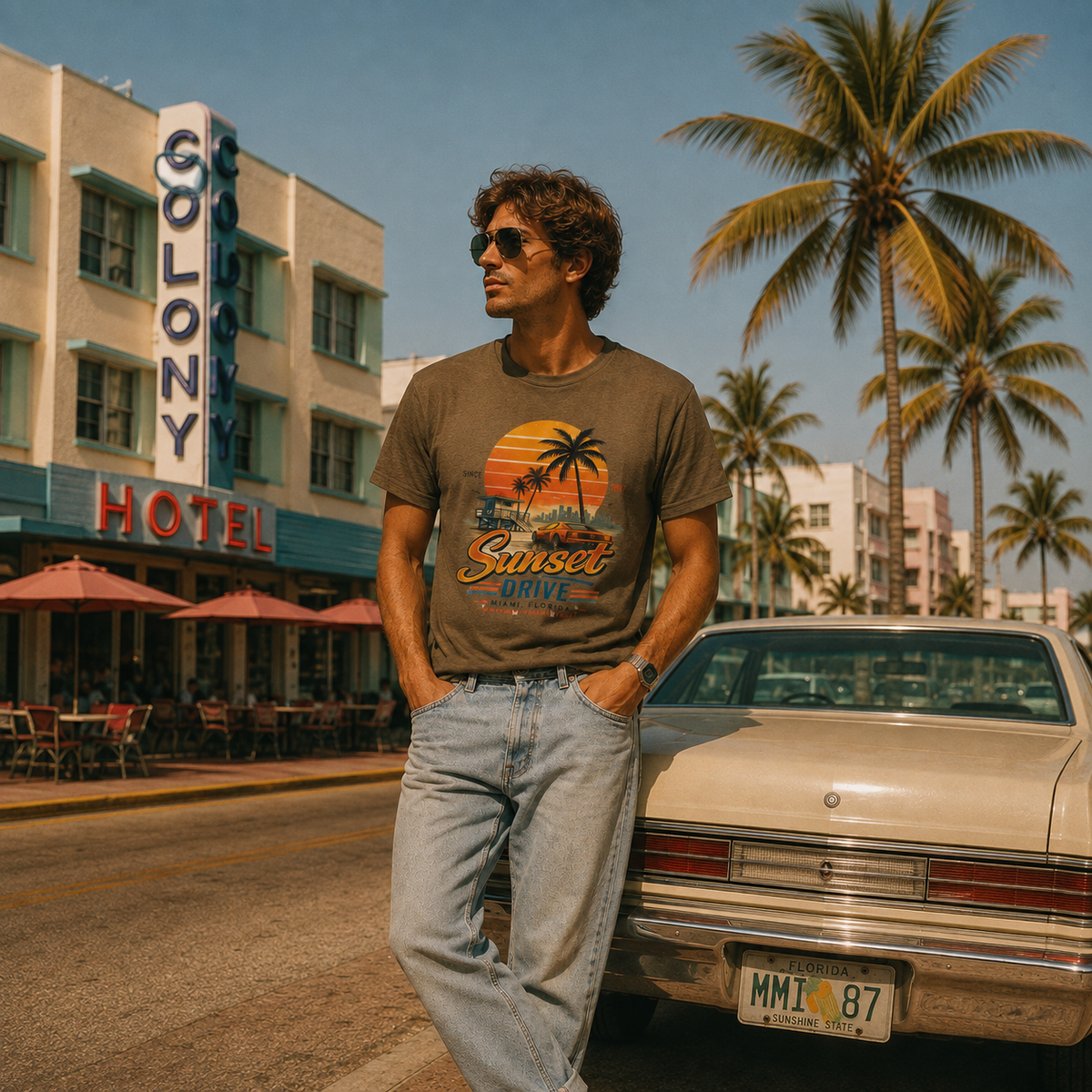 Sunset Drive Vintage Tee – Retro Miami 1987
