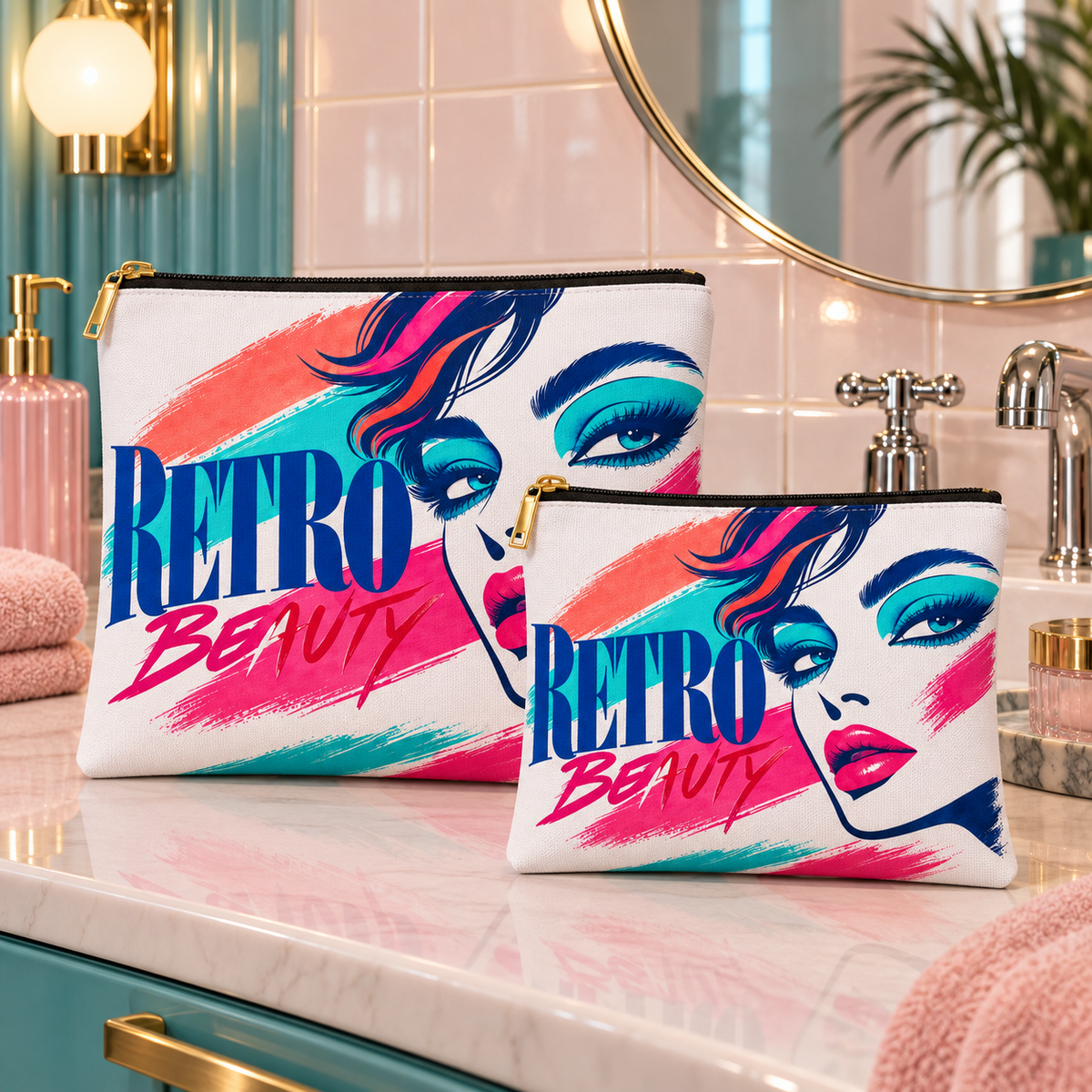 Retro Beauty Makeup Bag – 80s Cosmetic Pouch
