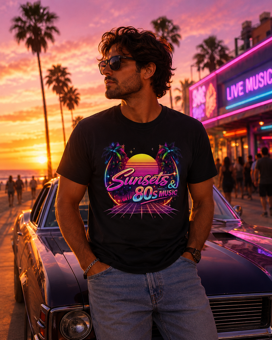 Sunset & 80s Music T-Shirt