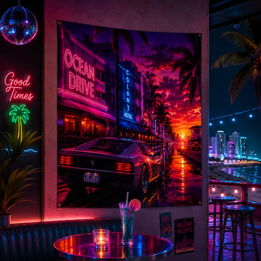 Miami Neon Sunset Wall Tapestry
