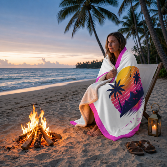 80s Vibes Sherpa Blanket – Retro Sunset