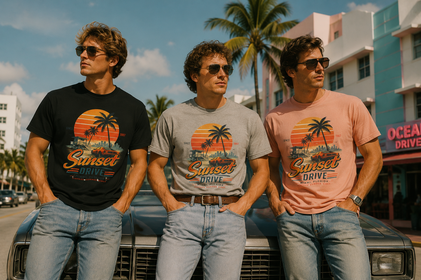 Sunset Drive Vintage Tee – Retro Miami 1987