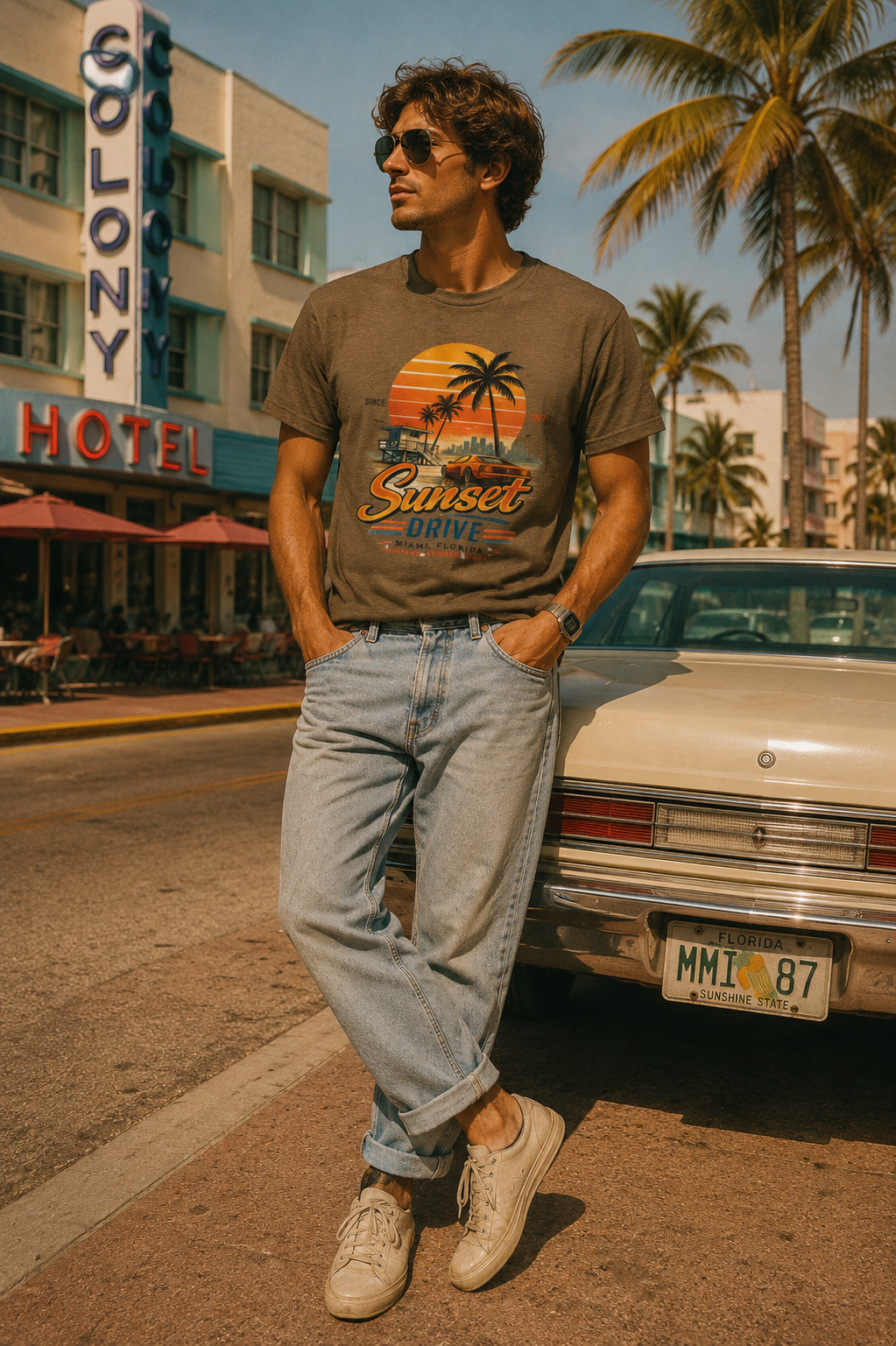 Sunset Drive Vintage Tee – Retro Miami 1987