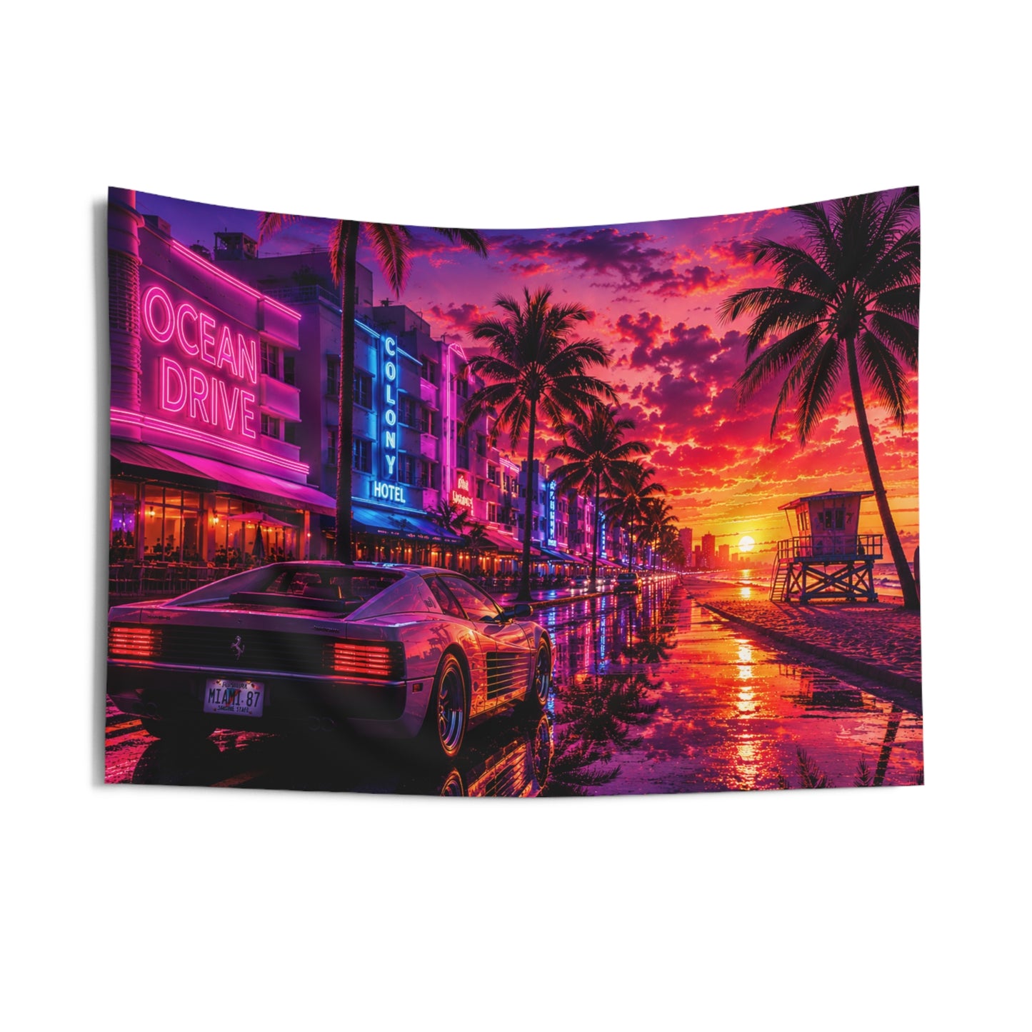 Miami Neon Sunset Wall Tapestry