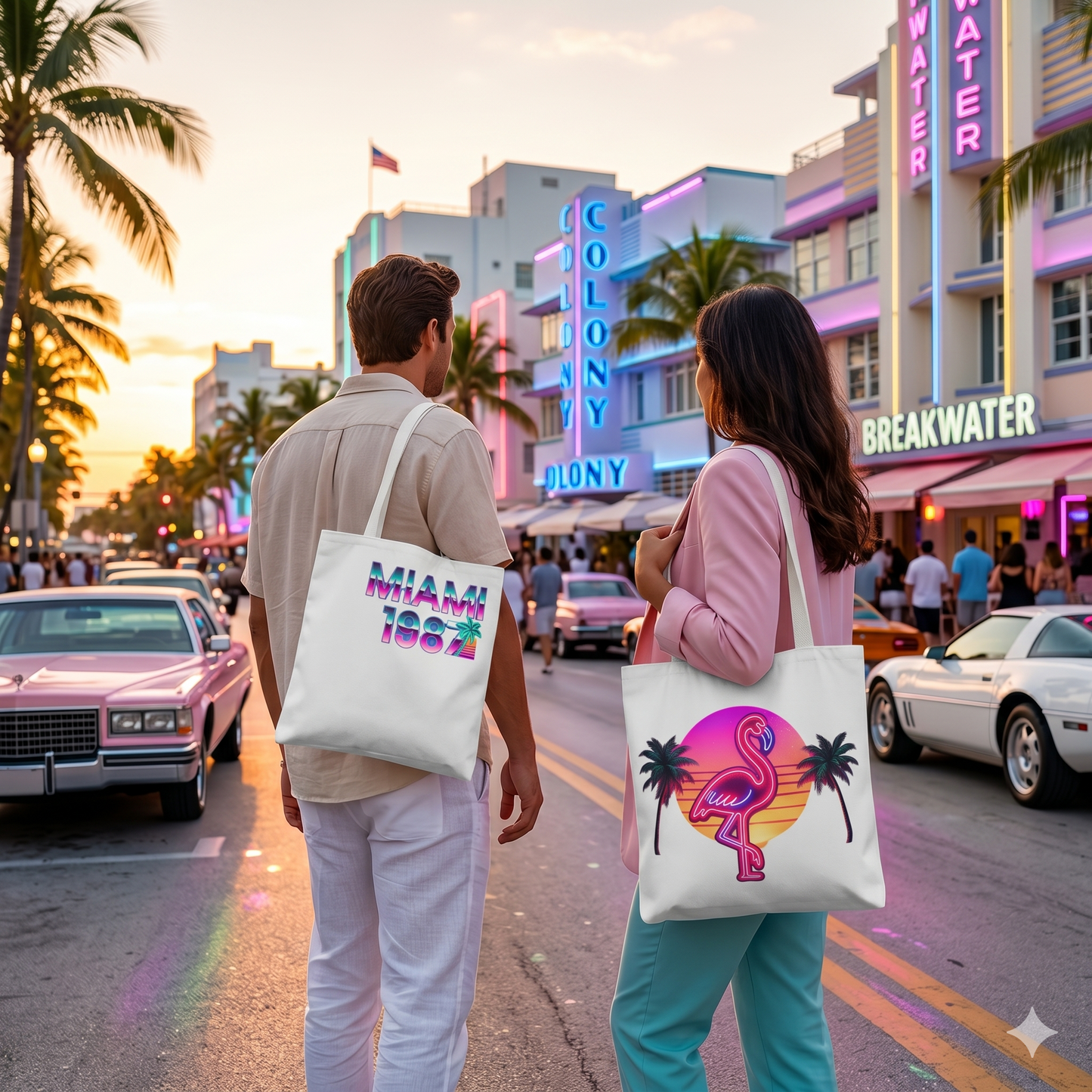 Miami 1987 Retro Neon Tote Bag