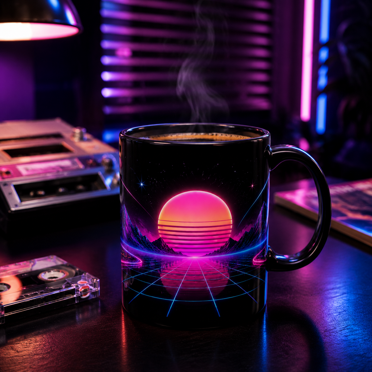 Retro 80s Neon Tasse – Synthwave Sunset